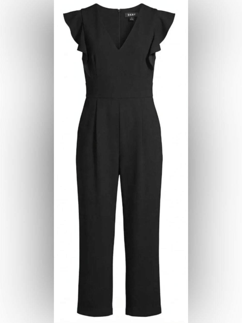 DKNY Black V-Neck Ruffled Sleeve Jumpsuit